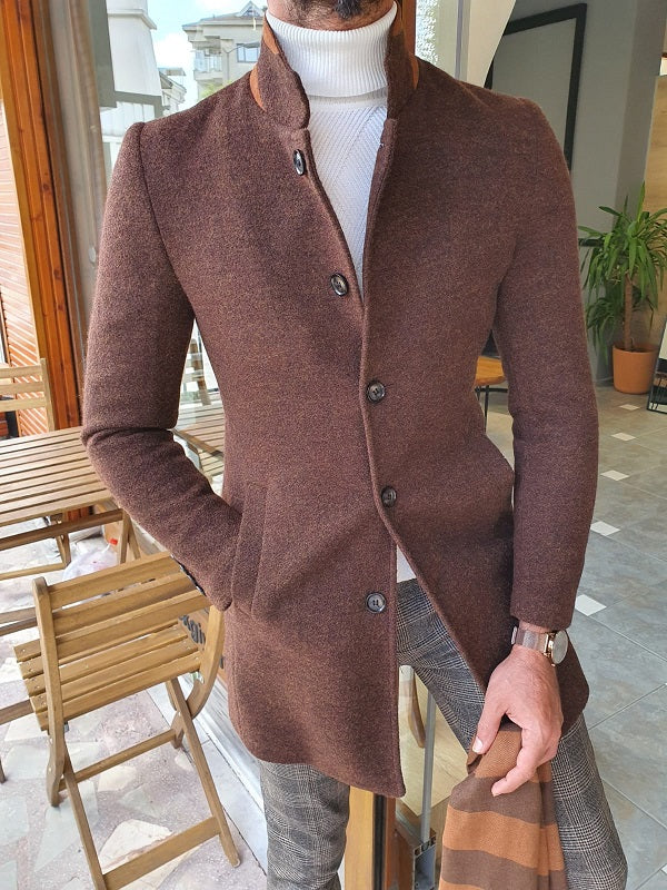 Verno Brown Slim Fit Wool Long Coat-baagr.myshopify.com-Jacket-BOJONI