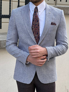 Bojoni Montebello Slim Fit High Quality Knitted Grey & Purple Blazer