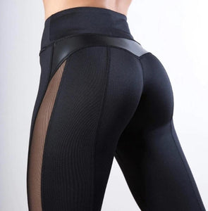 Womens High Waisted Yoga Leggings with Leatherette Details