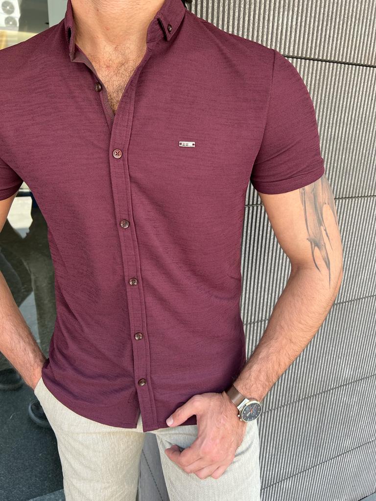 Giovanni Mannelli Slim Fit Short Sleeve Burgundy Tees