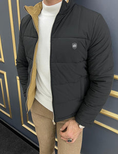 Rick Slim Fit Double Colored Black & Camel Quilted Coat