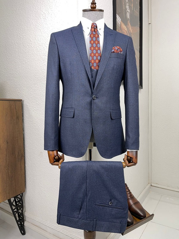 Bojoni Daroni Navy Blue Slim Fit Wool Suit