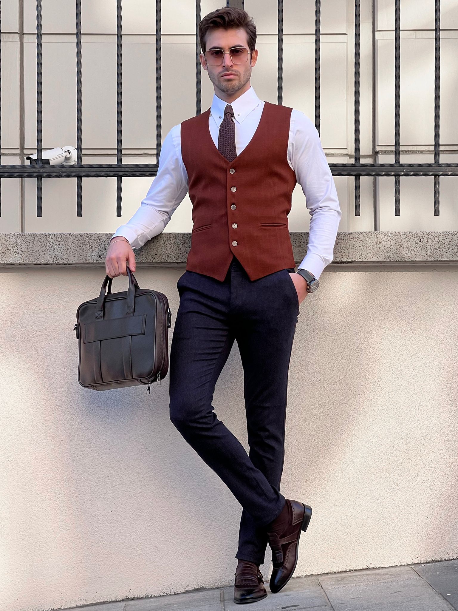 Louis Slim Fit Woolen Tile Vest