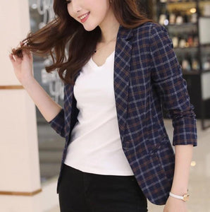 Womens One Button Plaid Blazer