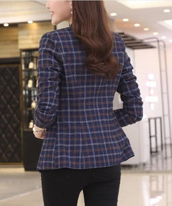 Womens One Button Plaid Blazer