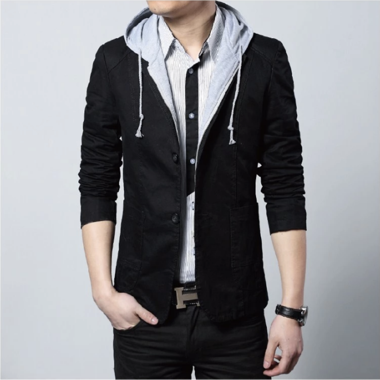 Mens Blazer with Removable Hood