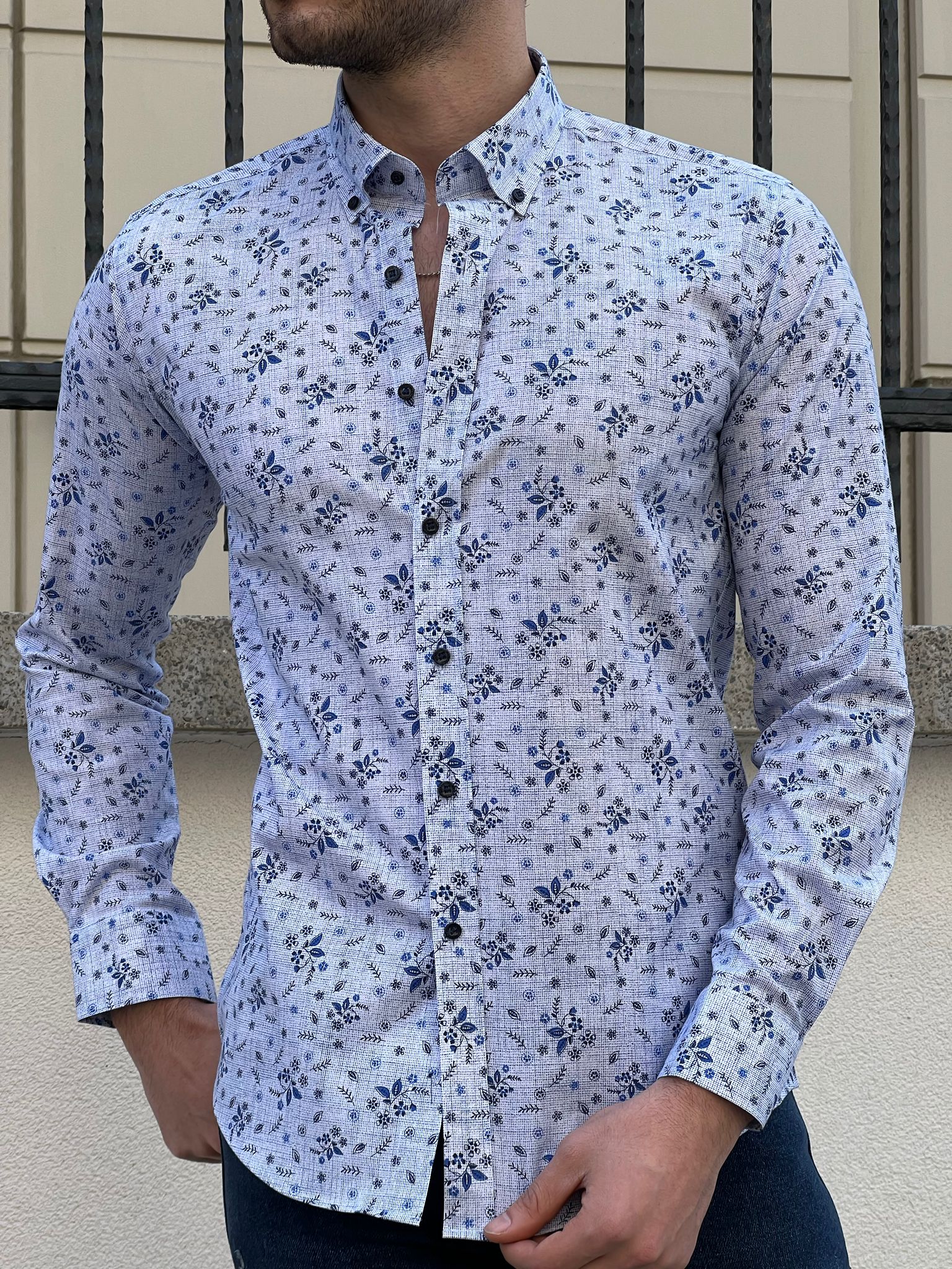 Bojoni Montebello Slim Fit High Quality Patterned Blue Shirt