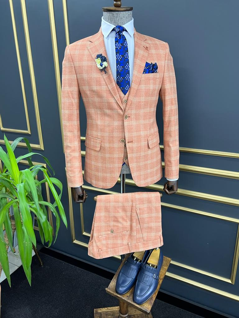 Rick Slim Fit Plaid Tile Striped Suit