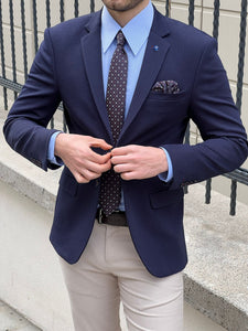 Bojoni Montebello Slim Fit High Quality Navy Blue Knitted Blazer