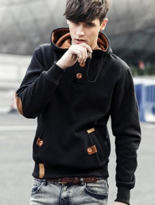 Mens Hoodie with Button up Collar and Drawstring Hood