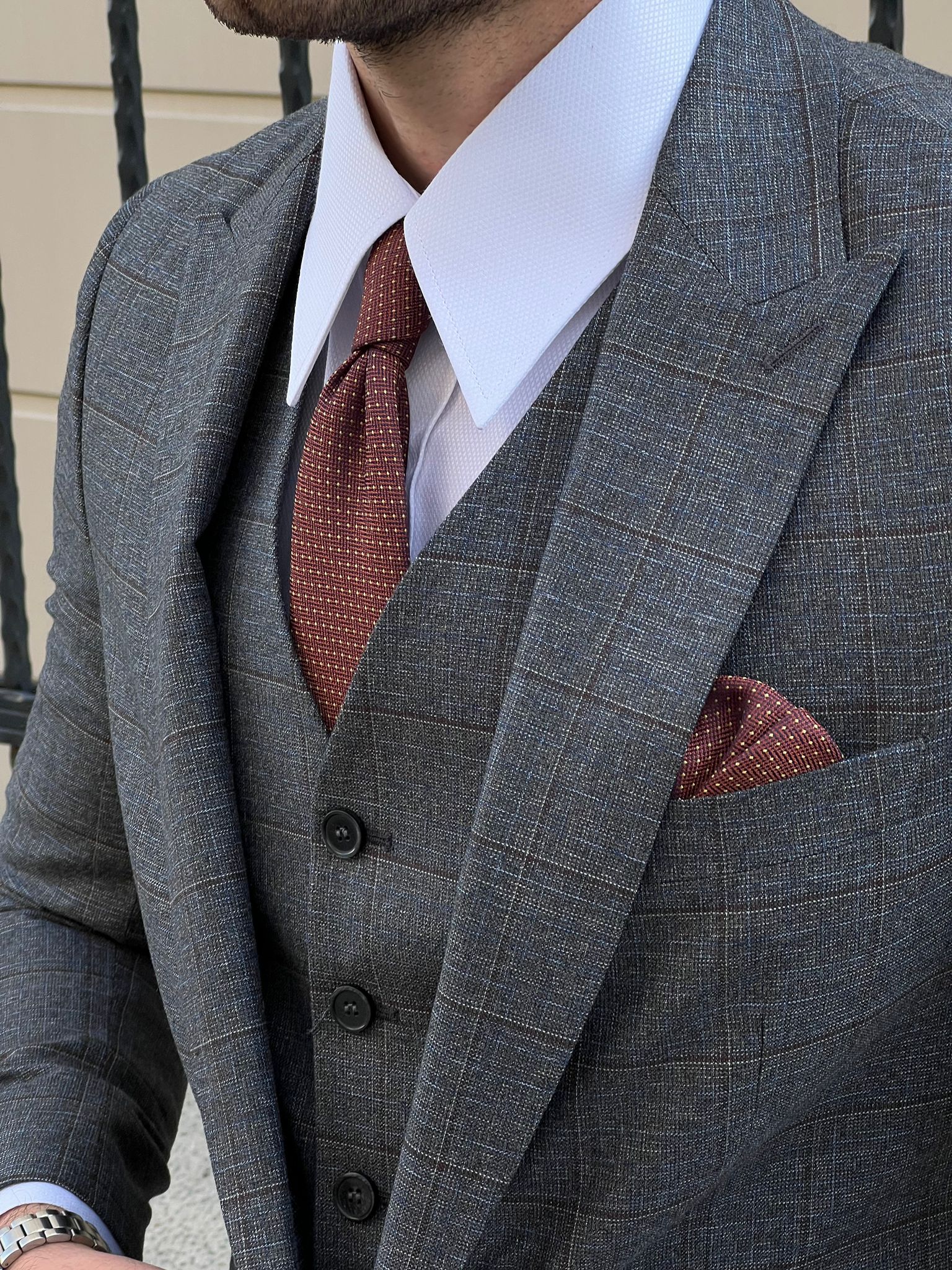 Bojoni Montebello Slim Fit High Quality Woolen Plaid Smoked Suits