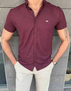 Giovanni Mannelli Slim Fit Short Sleeve Burgundy Tees