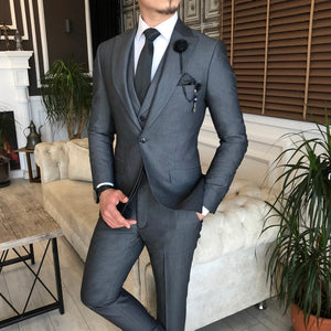 Bojoni Grey Slim-Fit Suit 3-Piece