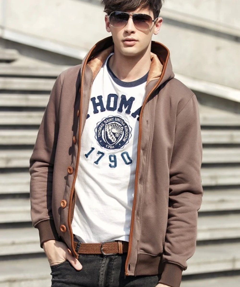 Mens Cardigan Style Hoodie with Elbow Patch Design