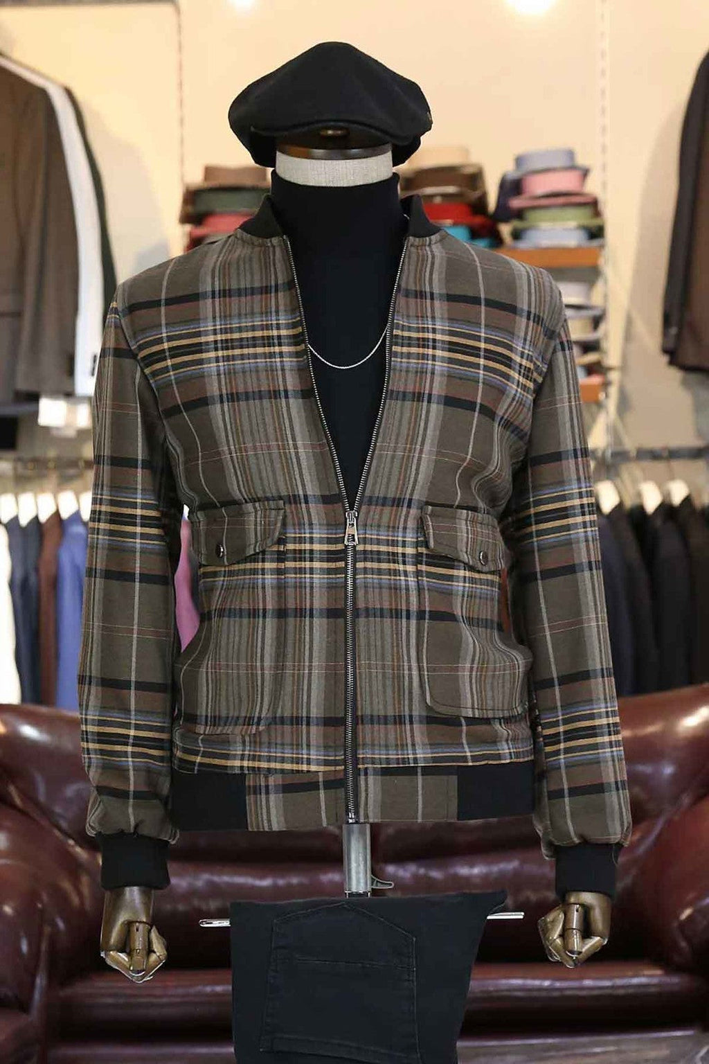 Kan Brown Checked Coat Set-baagr.myshopify.com-Jacket-BOJONI