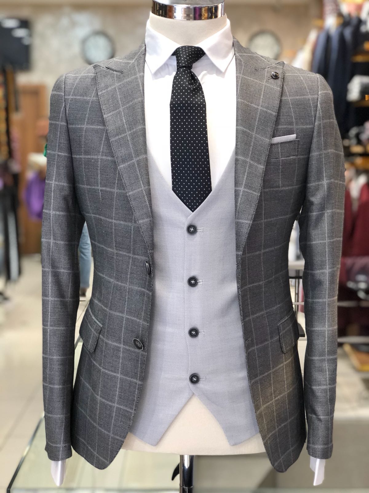 Slim-Fit Plaid Suit Gray-baagr.myshopify.com-suit-BOJONI