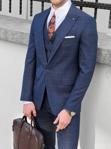 Louis Slim Fit Plaid Navy Business Suit