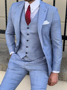 Bojoni Montebello Slim Fit High Quality Woolen Blue Plaid Suit