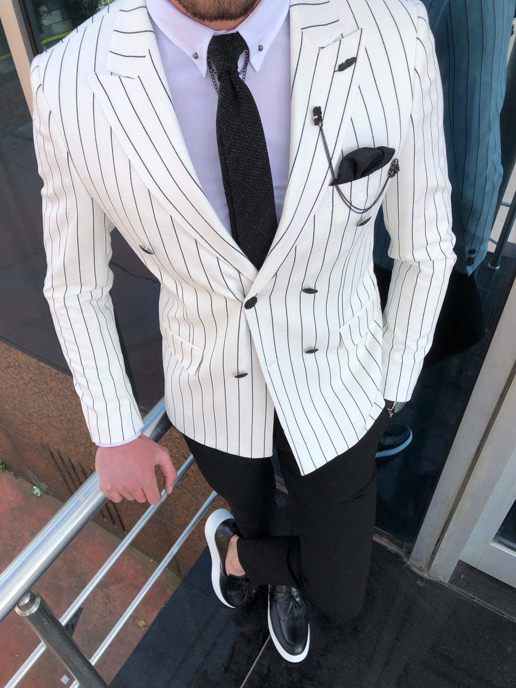 Stenos Slim-Fit Double Breasted Blazer in White-baagr.myshopify.com-suit-BOJONI