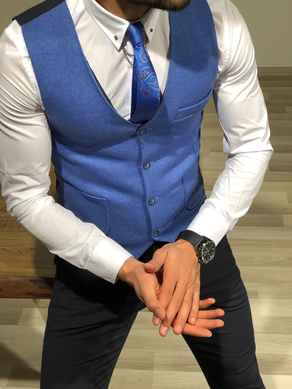 Slim-Fit Double  Breasted Vest Blue-baagr.myshopify.com-suit-BOJONI