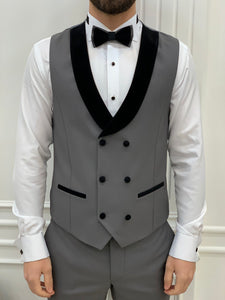 Bojoni Tishko Gray Shawl Velvet Collar Slim Fit Tuxedo