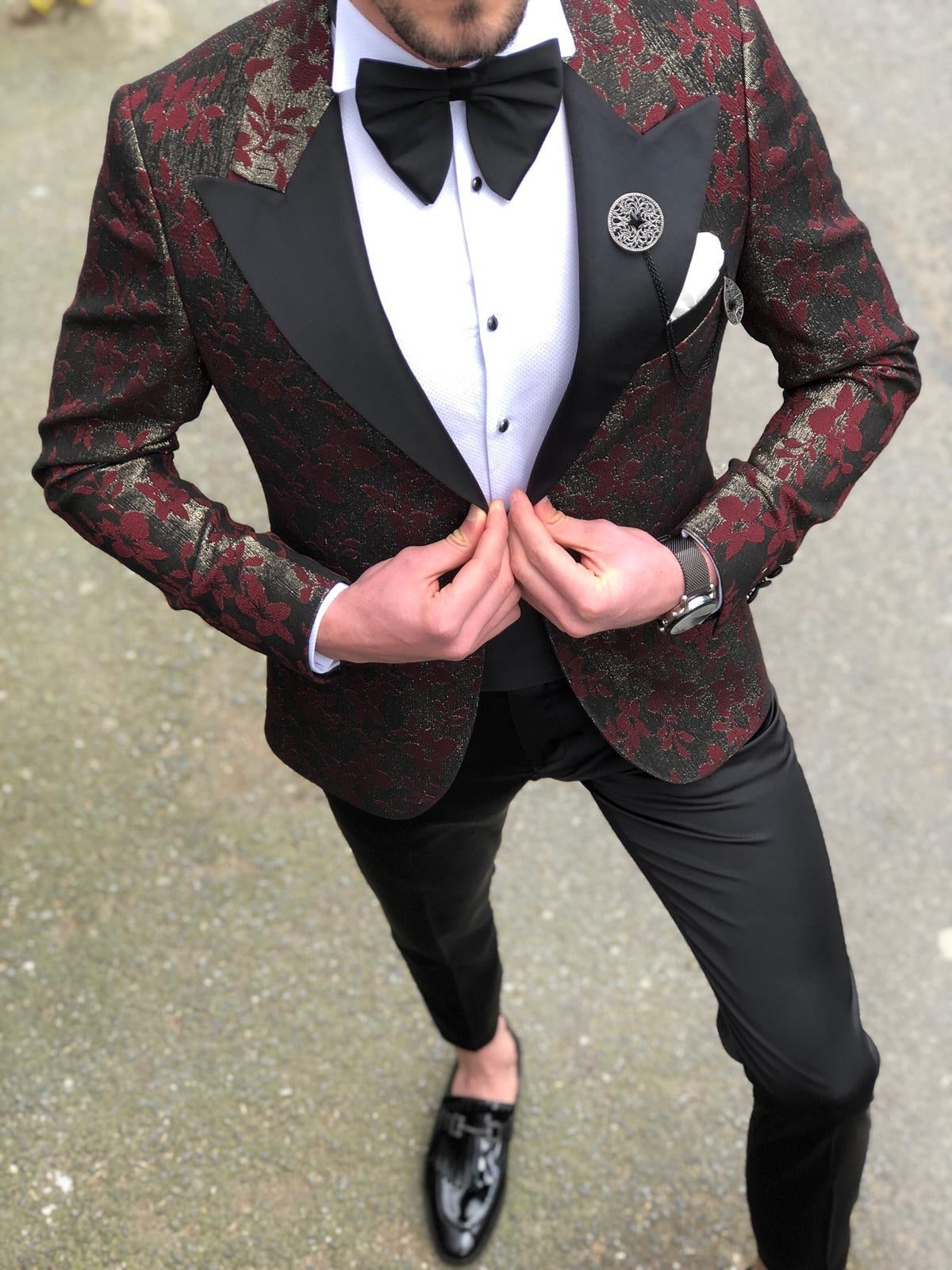 Slim-Fit Tuxedo Suit Claret red-baagr.myshopify.com-suit-BOJONI