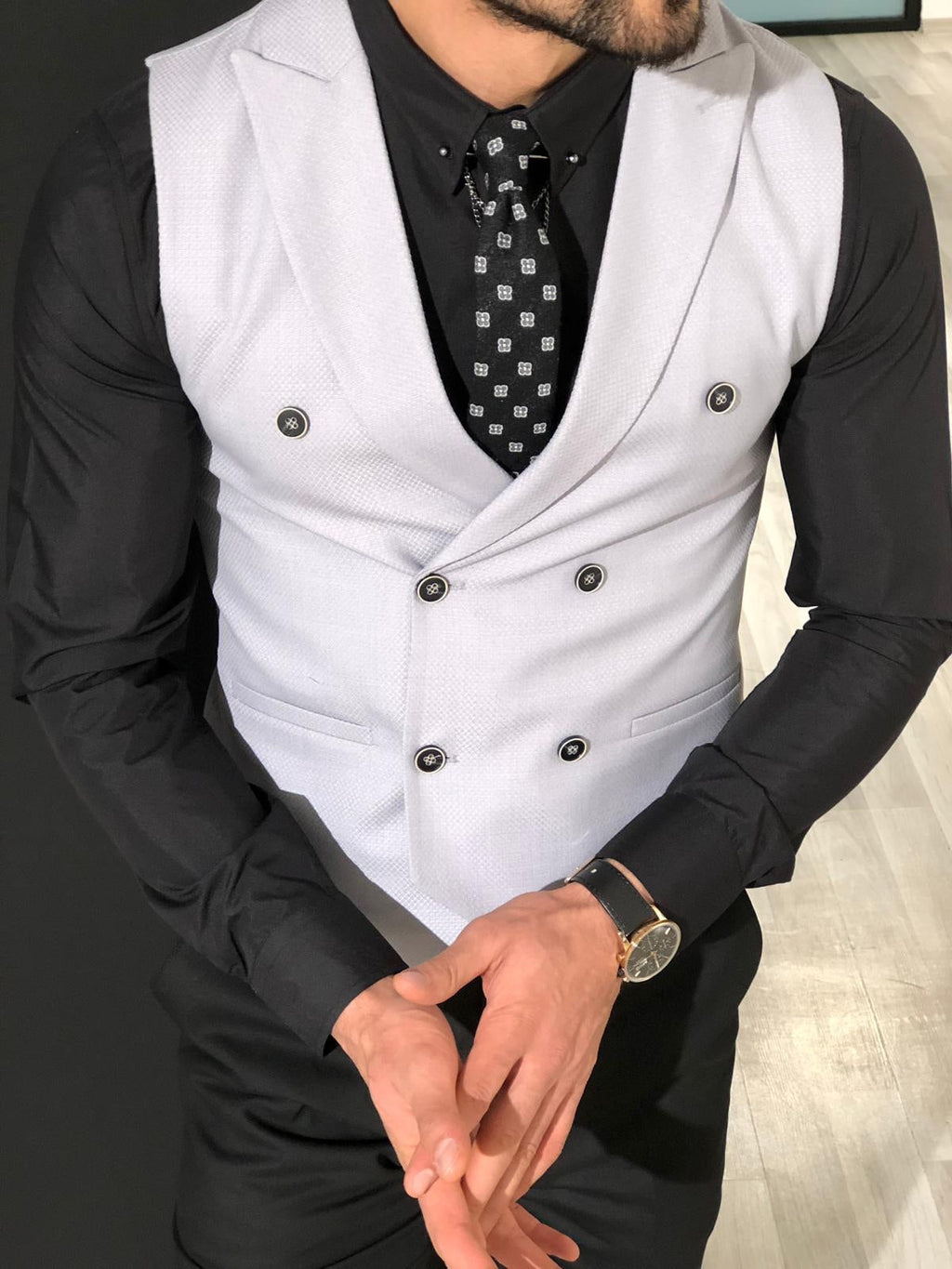 Slim-Fit Double  Breasted Vest Gray-baagr.myshopify.com-suit-BOJONI