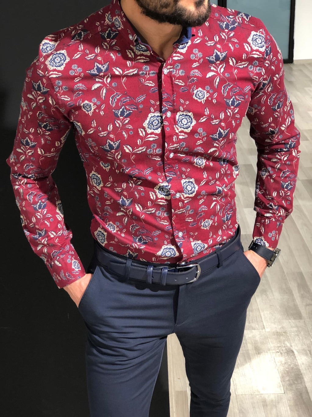 Slim-Fit Buttoned Shirt Claret red-baagr.myshopify.com-Shirt-BOJONI