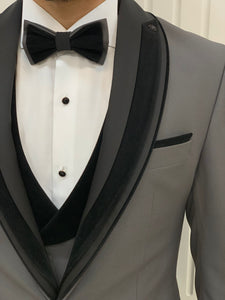 Bojoni Tishko Gray Shawl Velvet Collar Slim Fit Tuxedo