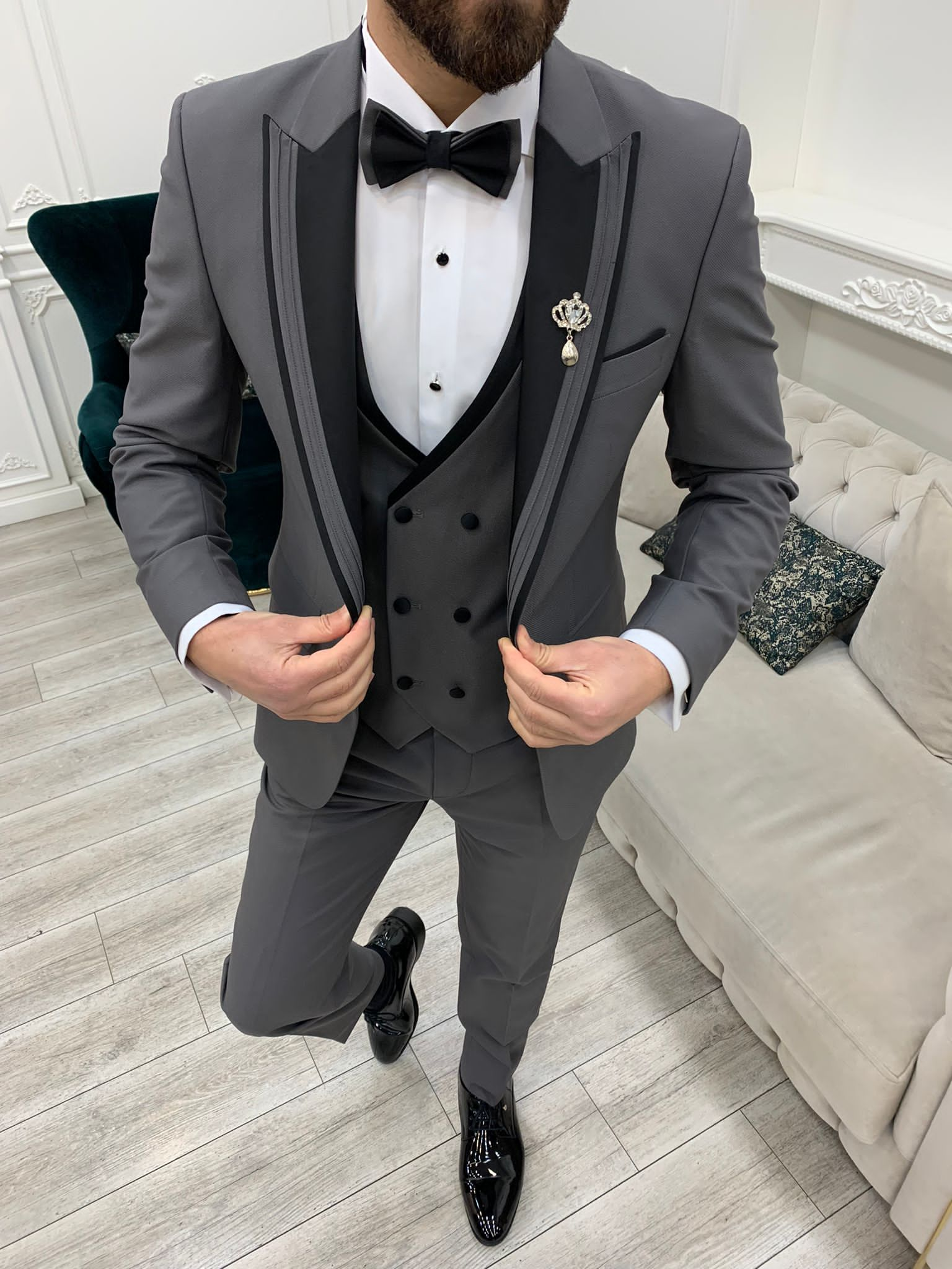 Bojoni Tishko Gray  Slim Fit Tuxedo