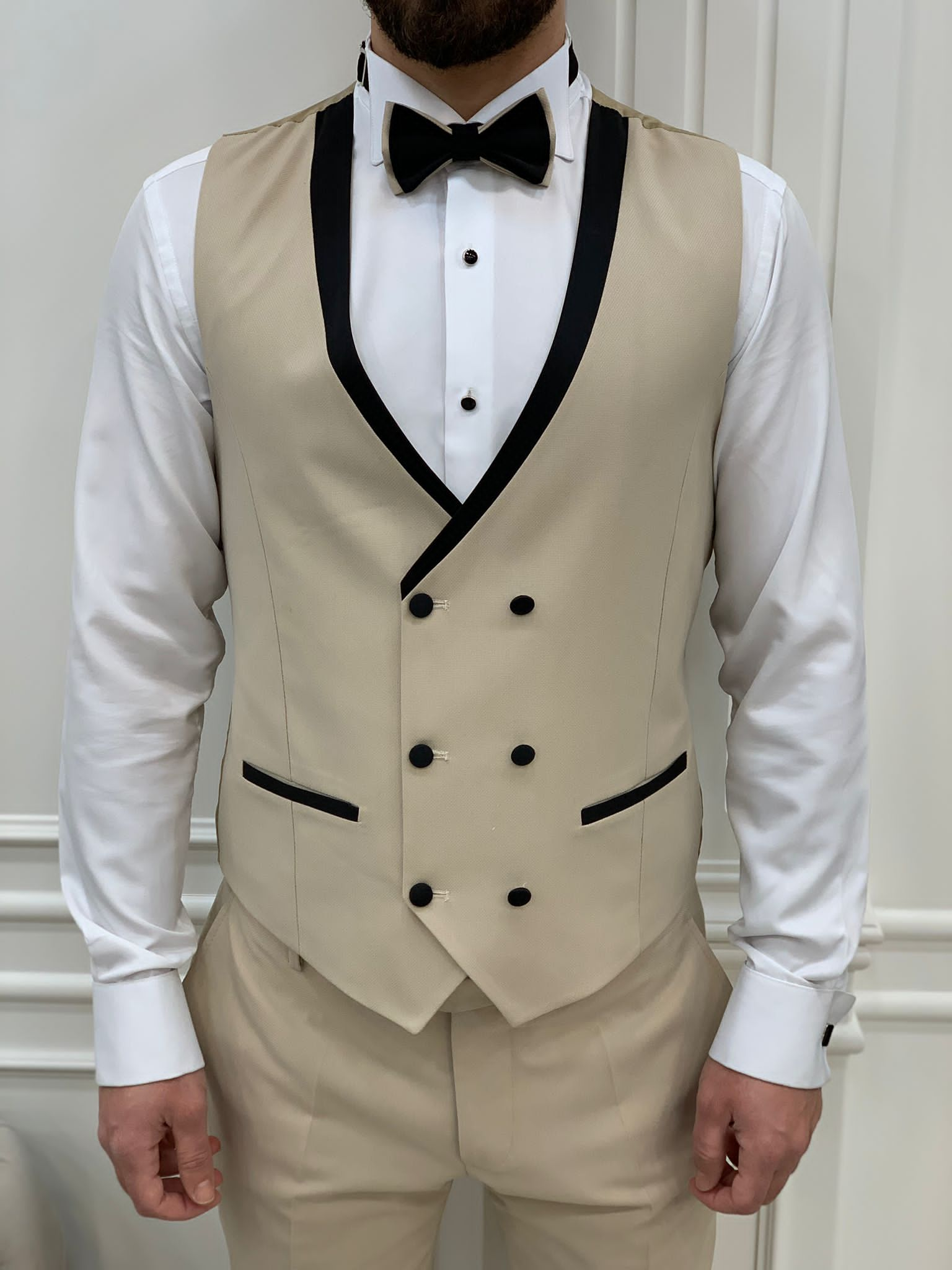 Bojoni Tishko Beige Shawl Collar Slim Fit Tuxedo