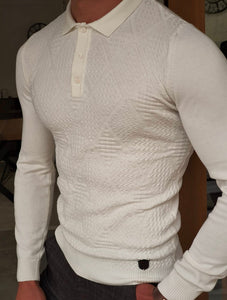 Bloom White Slim Fit Collar Sweater-baagr.myshopify.com-sweatshirts-BOJONI