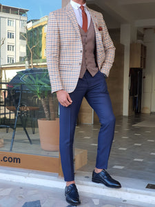 Forenzax Beige Plaid Slim Fit Suit-baagr.myshopify.com-suit-BOJONI