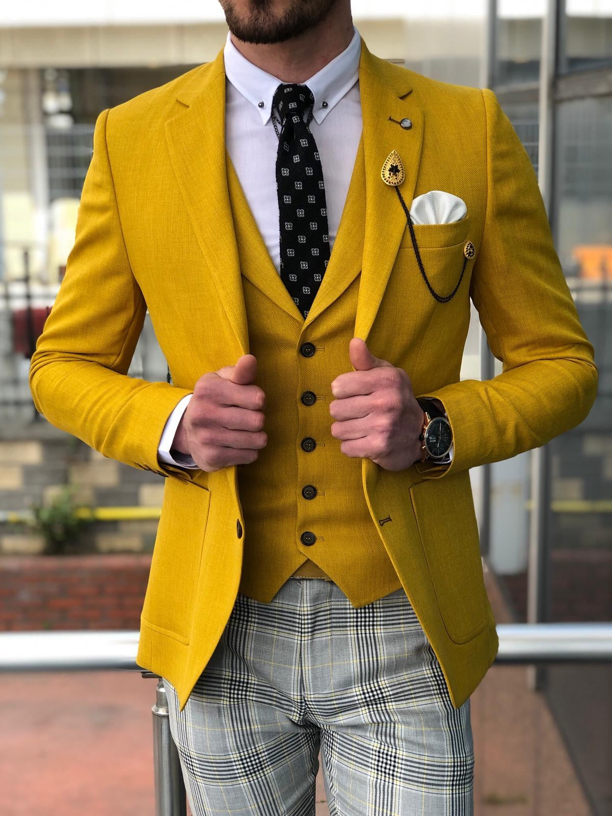 Multi Slim-Fit  Suit Vest Yellow-baagr.myshopify.com-suit-brabion