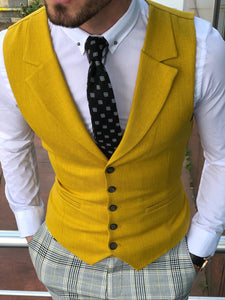 Multi Slim-Fit  Suit Vest Yellow-baagr.myshopify.com-suit-brabion