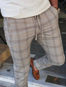 Vicenza Brown Slim Fit Plaid Pants-baagr.myshopify.com-Pants-BOJONI