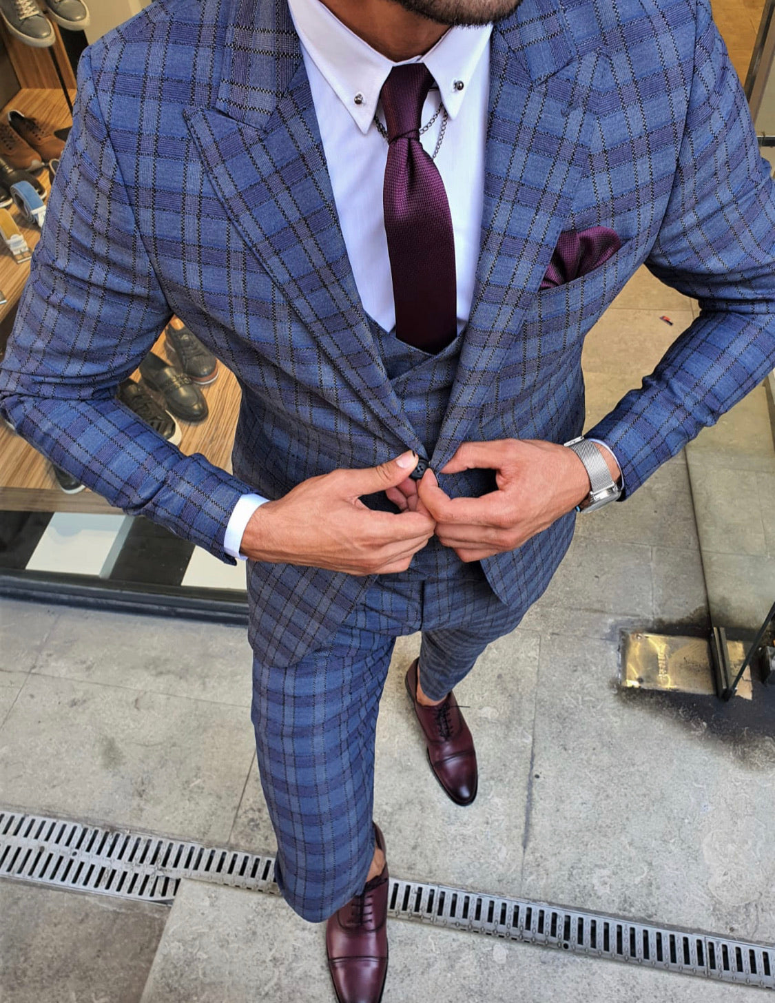 Ardenza Indigo Slim Fit Plaid Suit-baagr.myshopify.com-suit-BOJONI