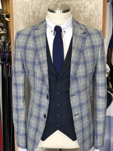 Slim-Fit Plaid Suit Vest Navy Blue-baagr.myshopify.com-suit-brabion