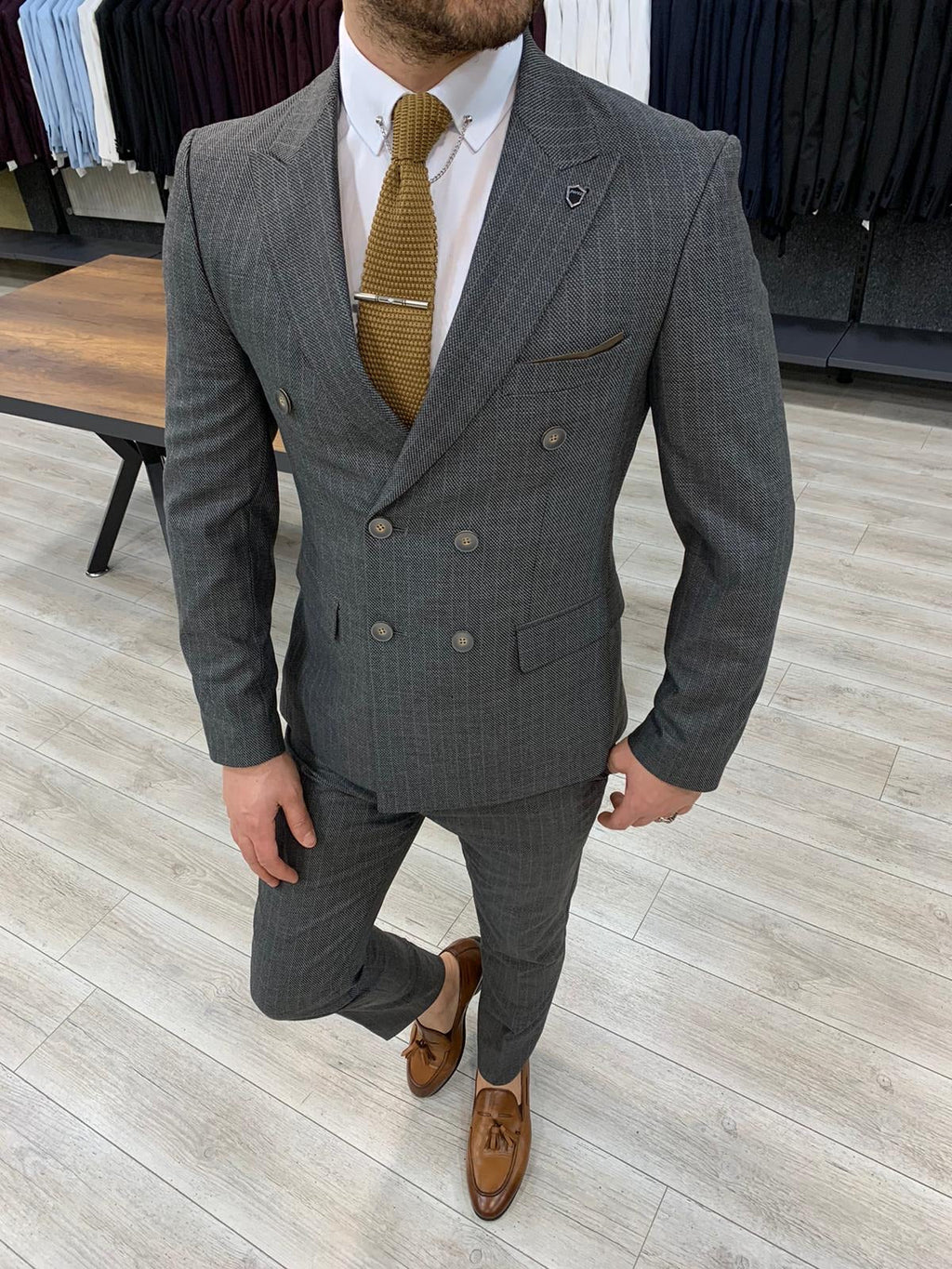 Zapali Gray Double Breasted Slim Fit  Suit-baagr.myshopify.com-1-BOJONI