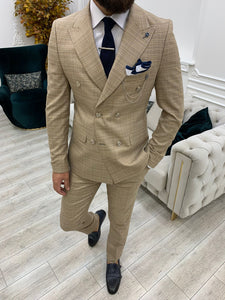 Vince Beige Slim Fit Double Breasted Striped Suit-baagr.myshopify.com-1-BOJONI
