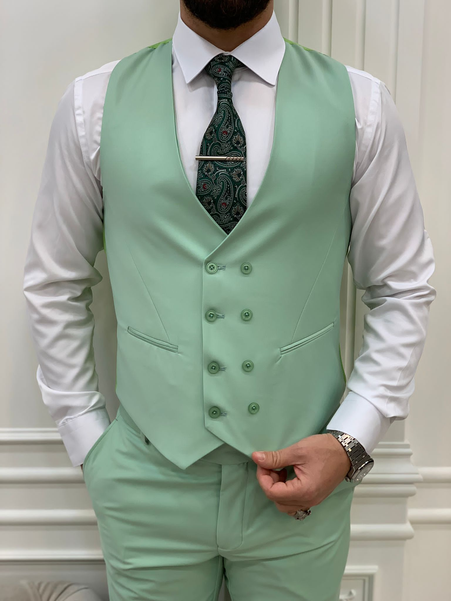 Bojoni Monte Water Green  Slim Fit Suit