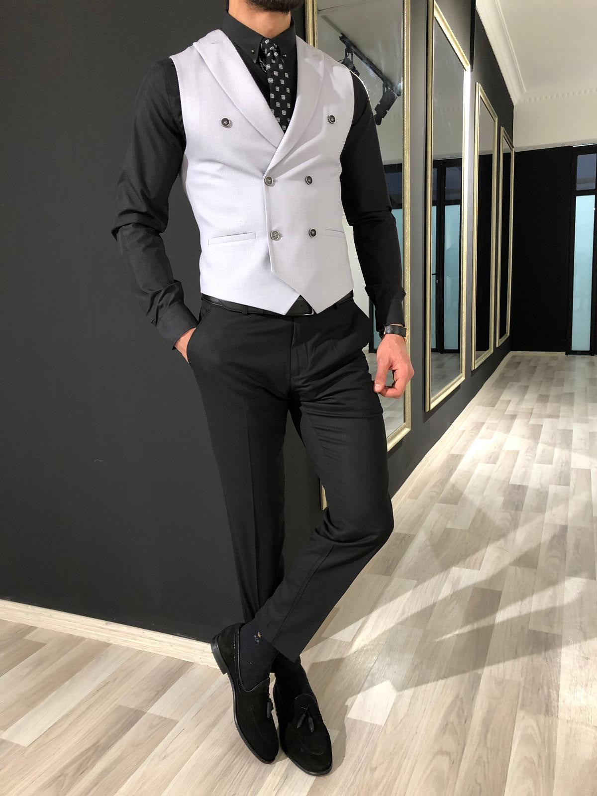 Slim-Fit Double  Breasted Vest Gray-baagr.myshopify.com-suit-BOJONI