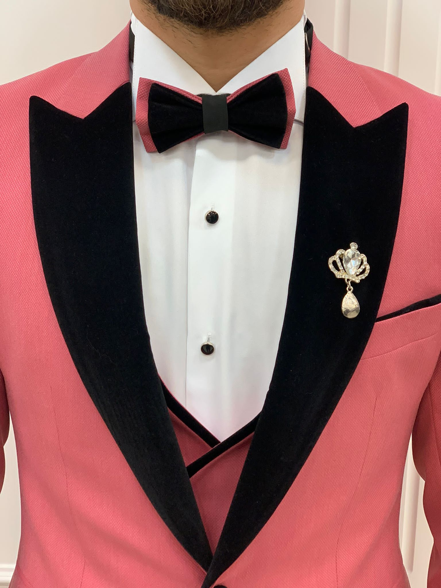 Bojoni Tishko Pink Velvet  Slim Fit Tuxedo