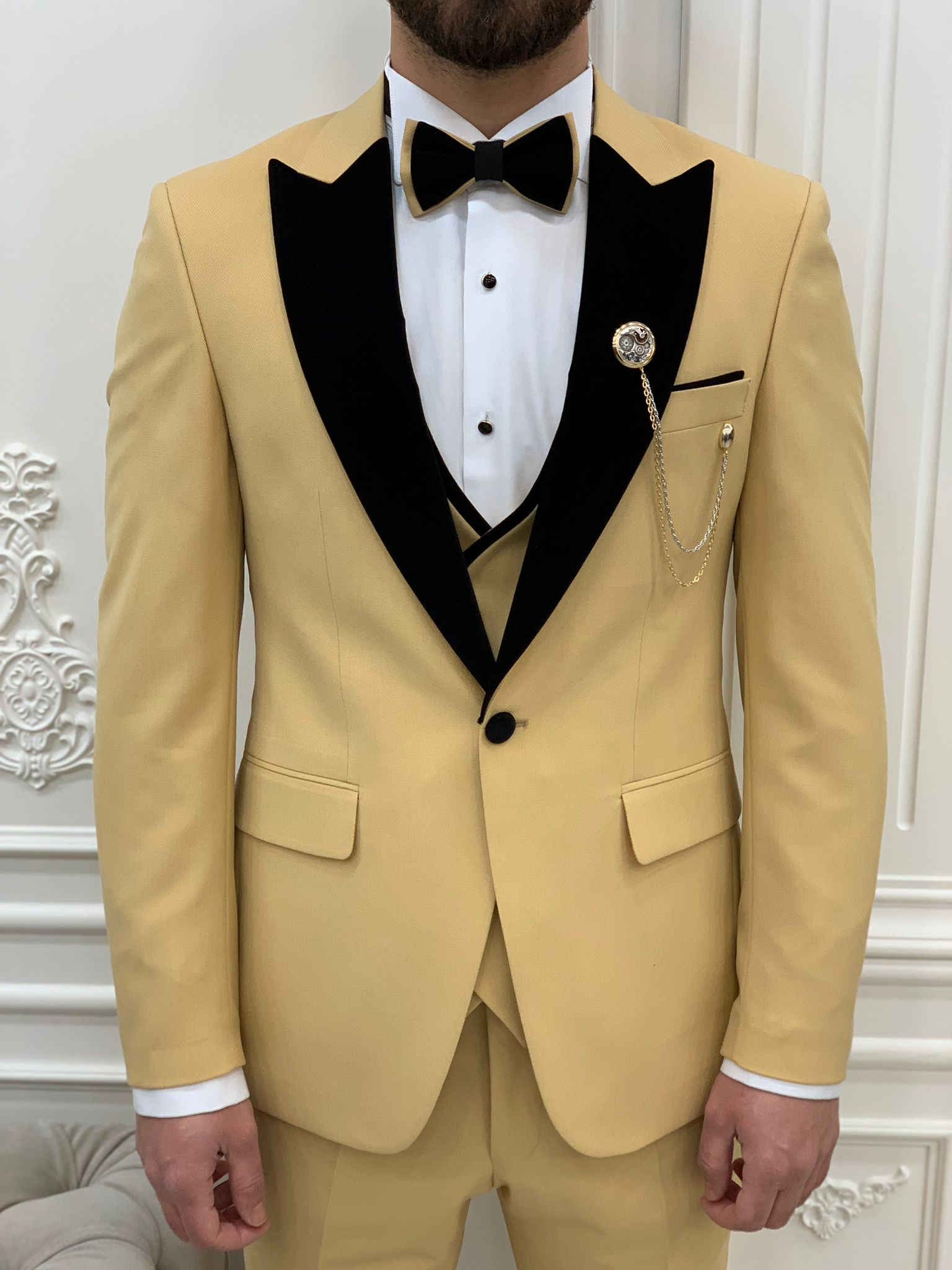 Bojoni Tishko Yellow Velvet  Slim Fit Tuxedo