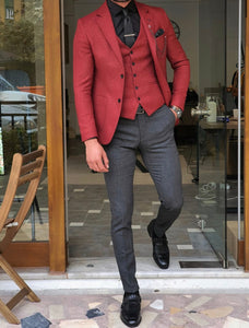 Daroni Claret Red Slim Fit Suit-baagr.myshopify.com-suit-BOJONI