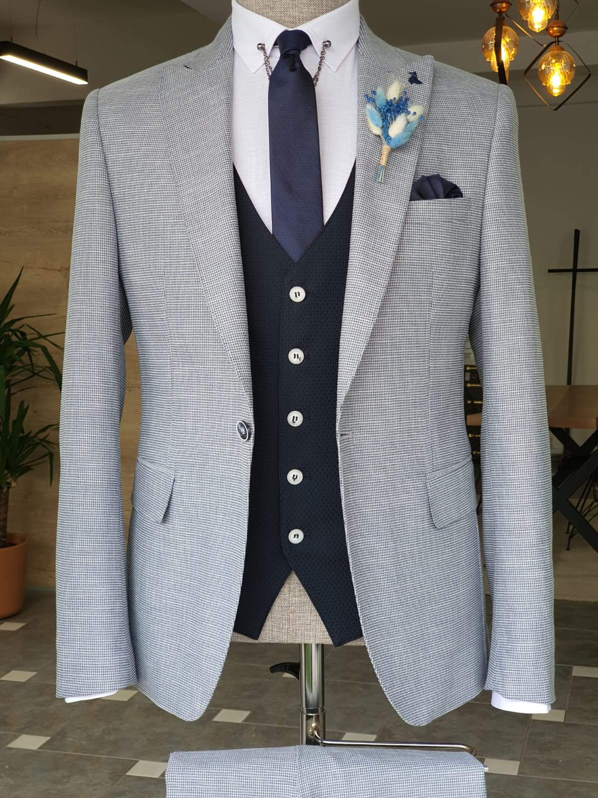 Boston Gray Slim Fit Peak Lapel Suit-baagr.myshopify.com-suit-BOJONI