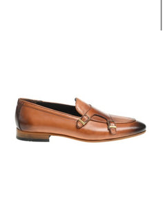 Bojoni Stepano Double Button Leather Tan Loafer