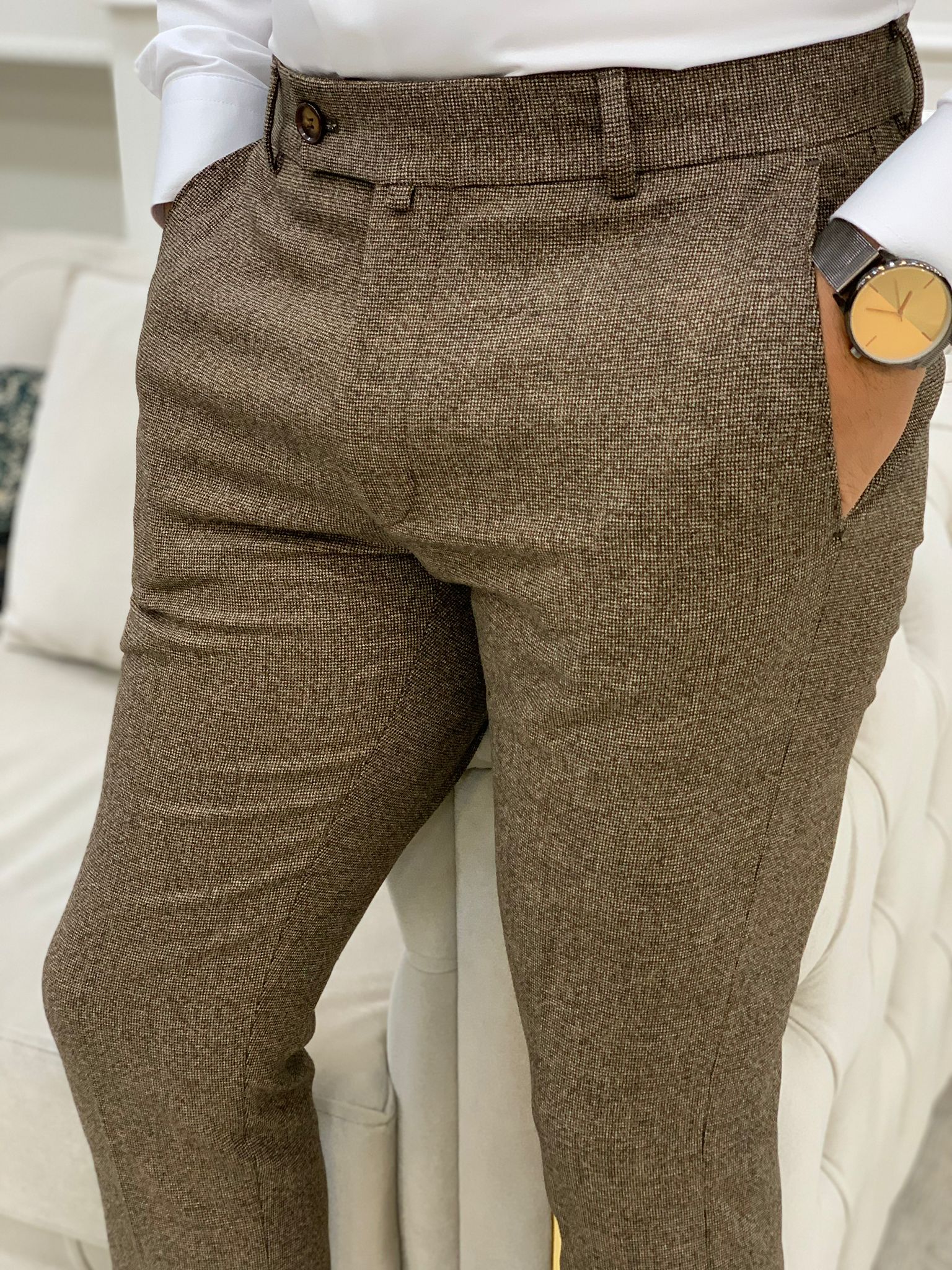 Serra Brown Slim Fit Pants-baagr.myshopify.com-Pants-BOJONI