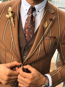 Slim-Fit Striped Suit Vest Camel-baagr.myshopify.com-suit-BOJONI