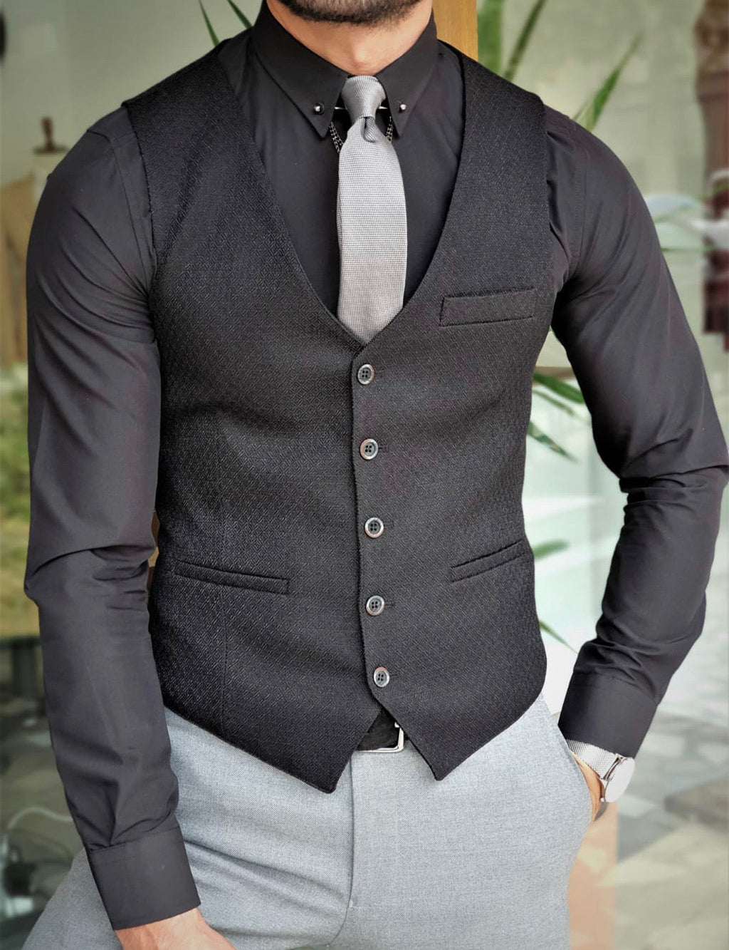 Garuzo Black Slim Fit Vest-baagr.myshopify.com-suit-BOJONI